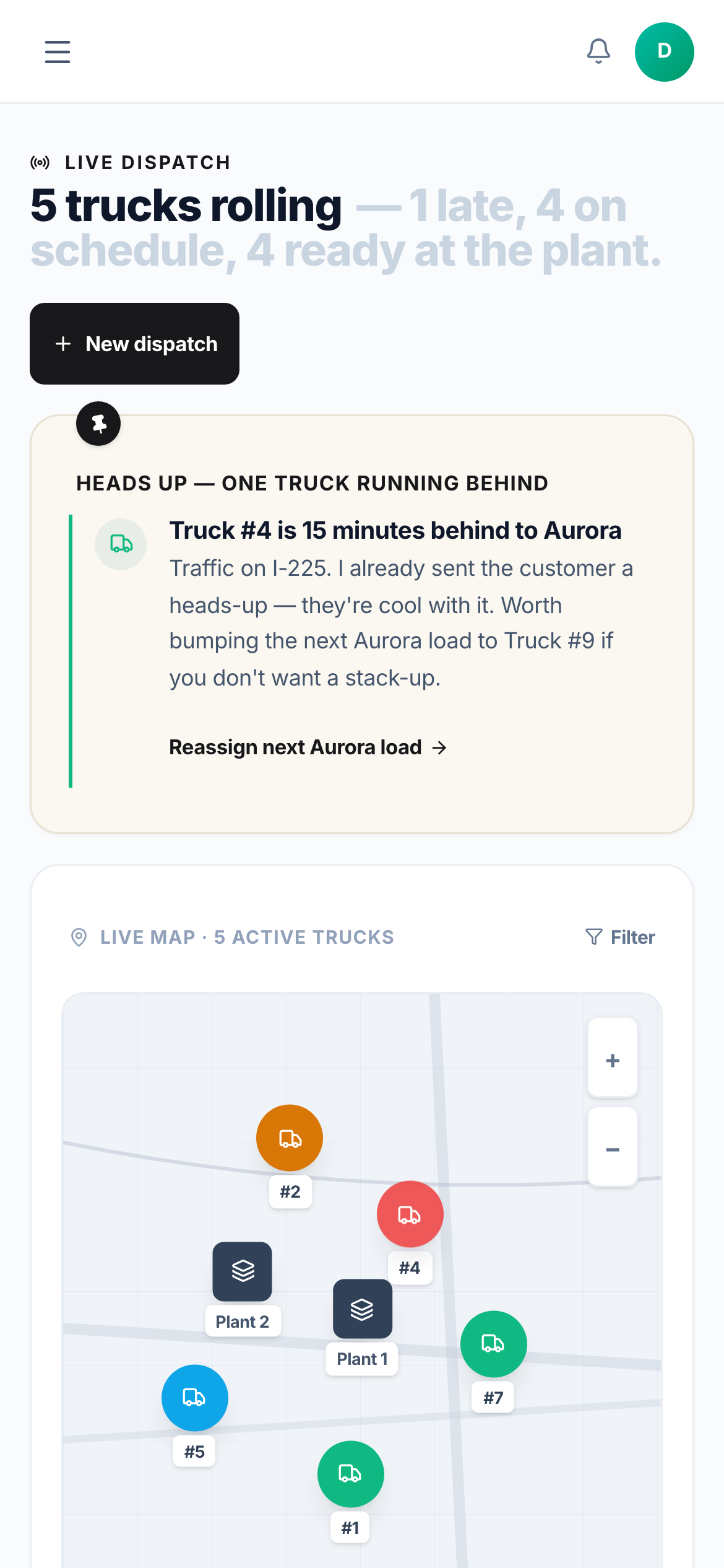 Kache app workflow and dispatch board on a phone
