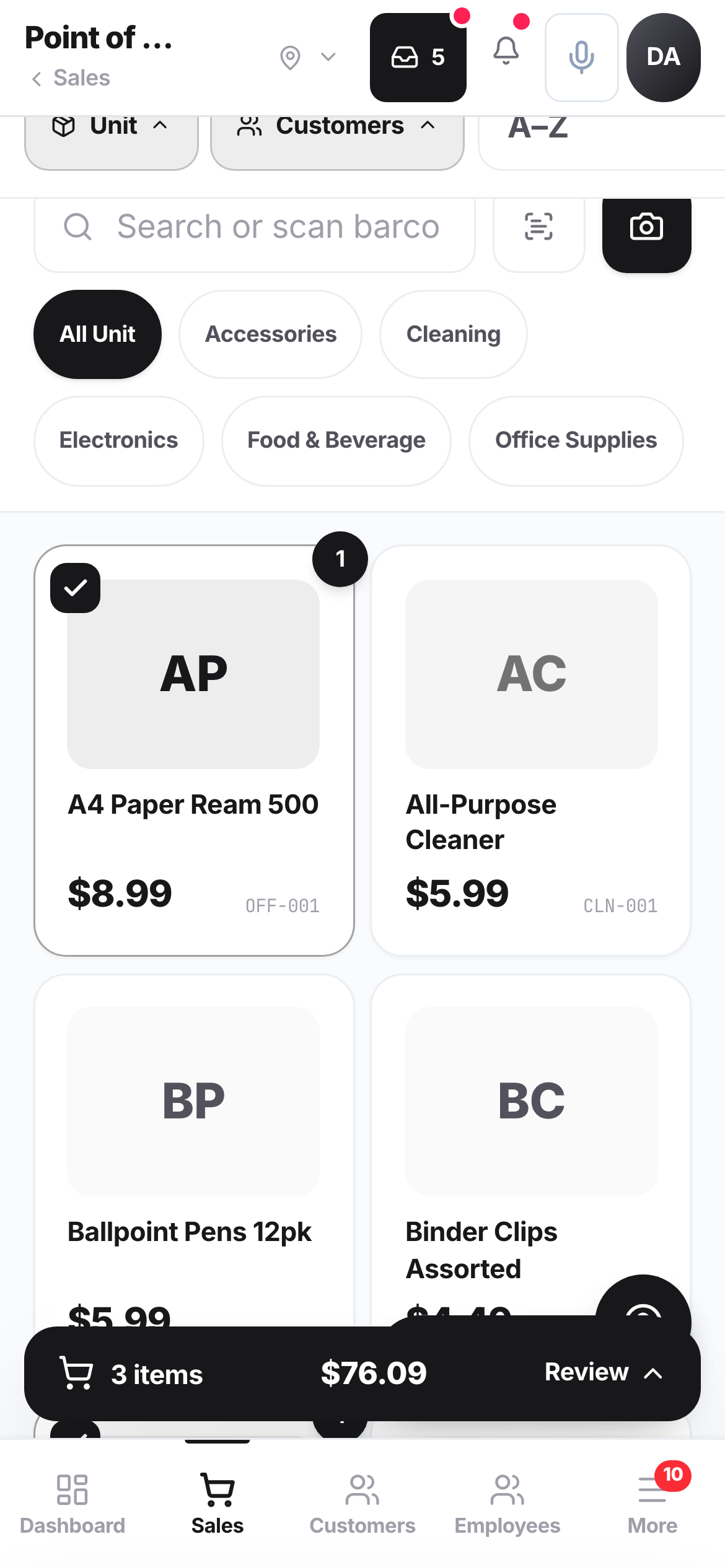 Kache app point-of-sale on a phone