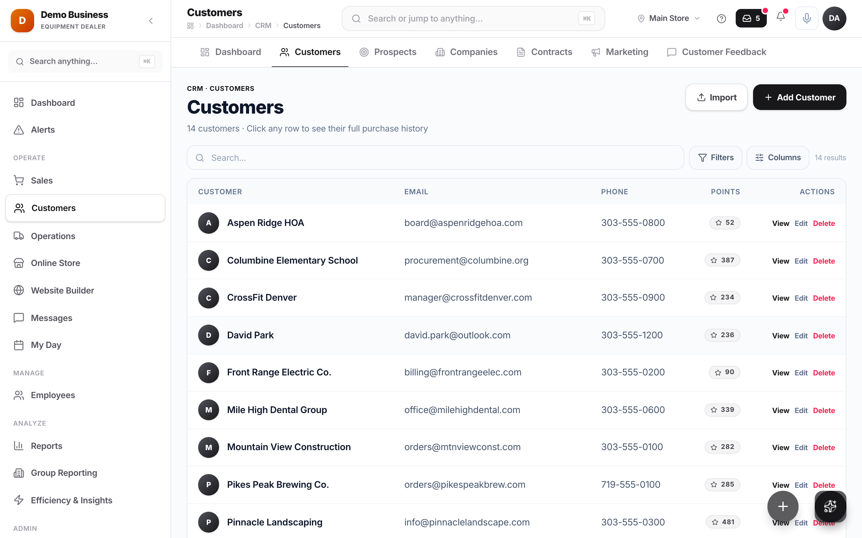 Kache Register customer list and CRM