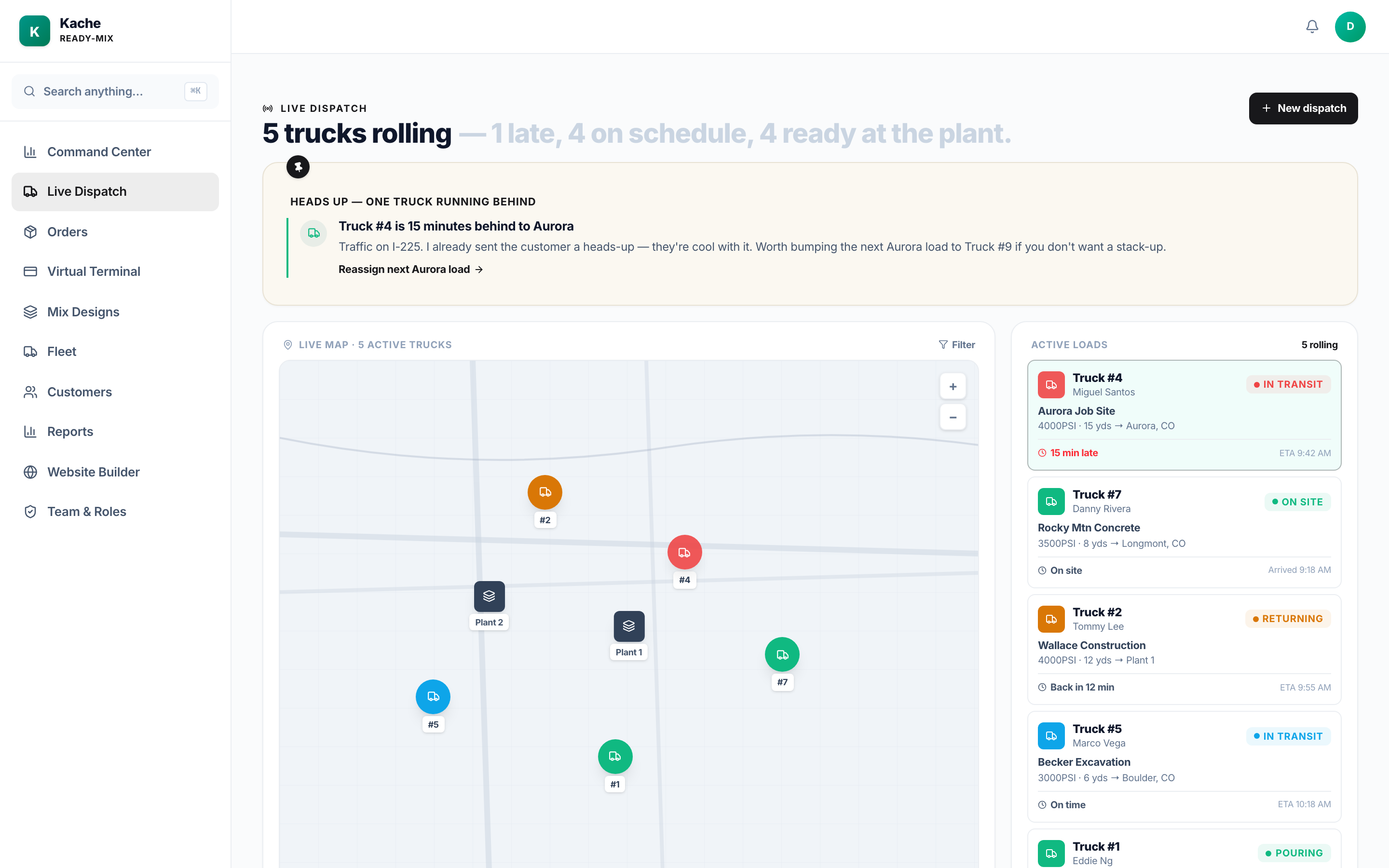 Kache Register dispatch and workflow board