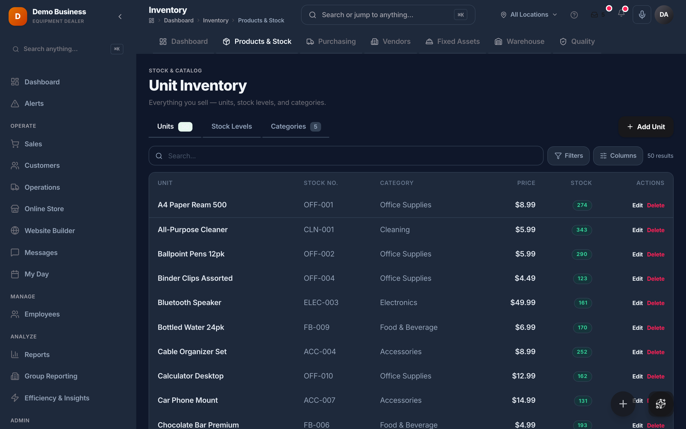 Kache Register inventory in dark mode
