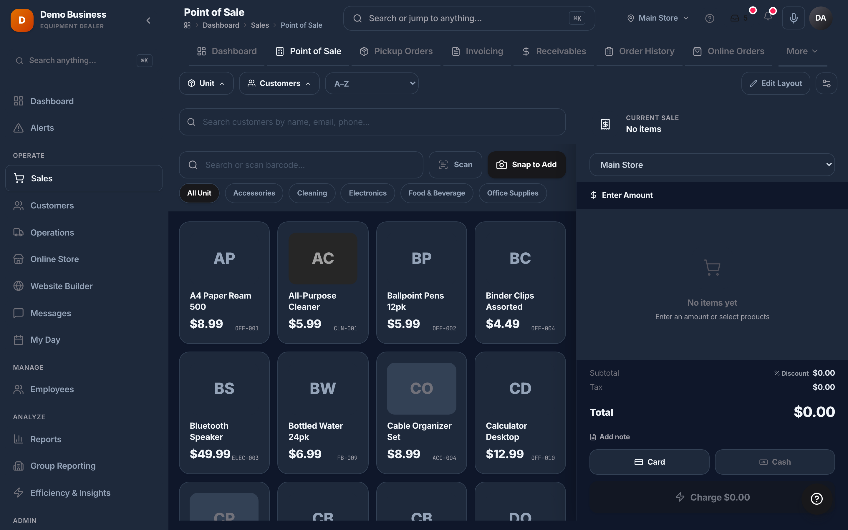 Kache Register point of sale in dark mode